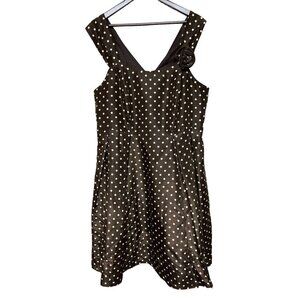 NEW! Avenue Studio Brown Polka Dot Retro Skater Dress Women's Size 16